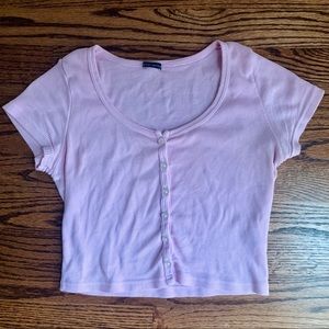 Brandy Melville Pink button down crop top s small